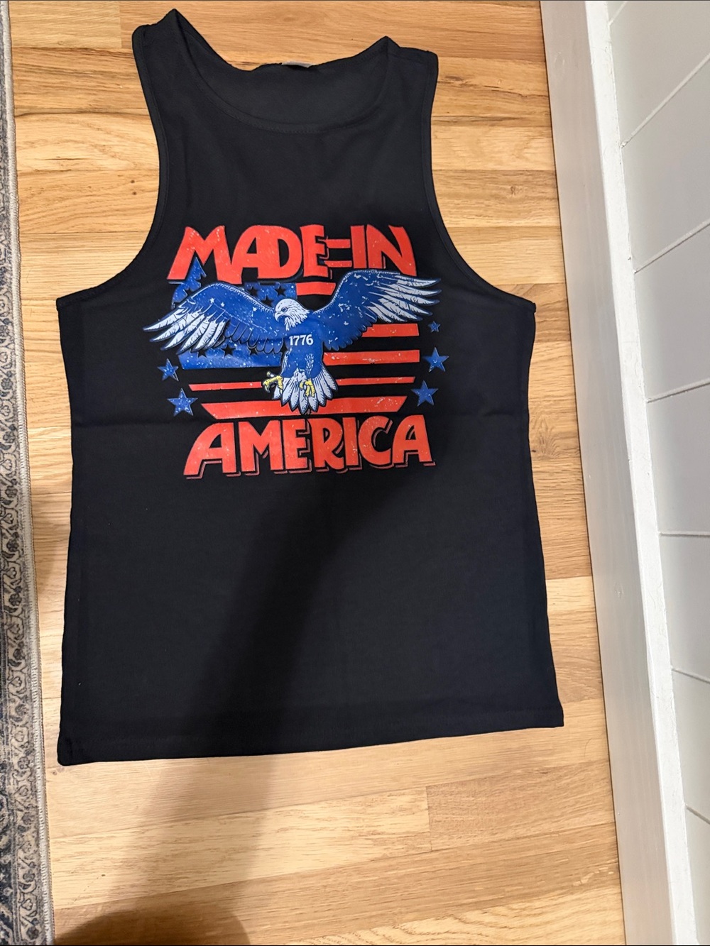 Made-In America women’s Black Tank Top with Eagle Graphic